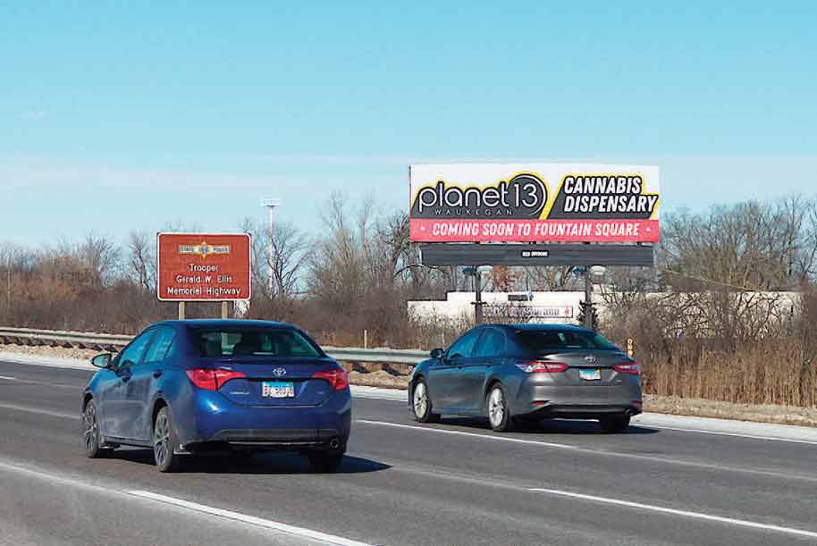 Billboard on East side of I-294 1/4 mile south of Route 176 facing south.